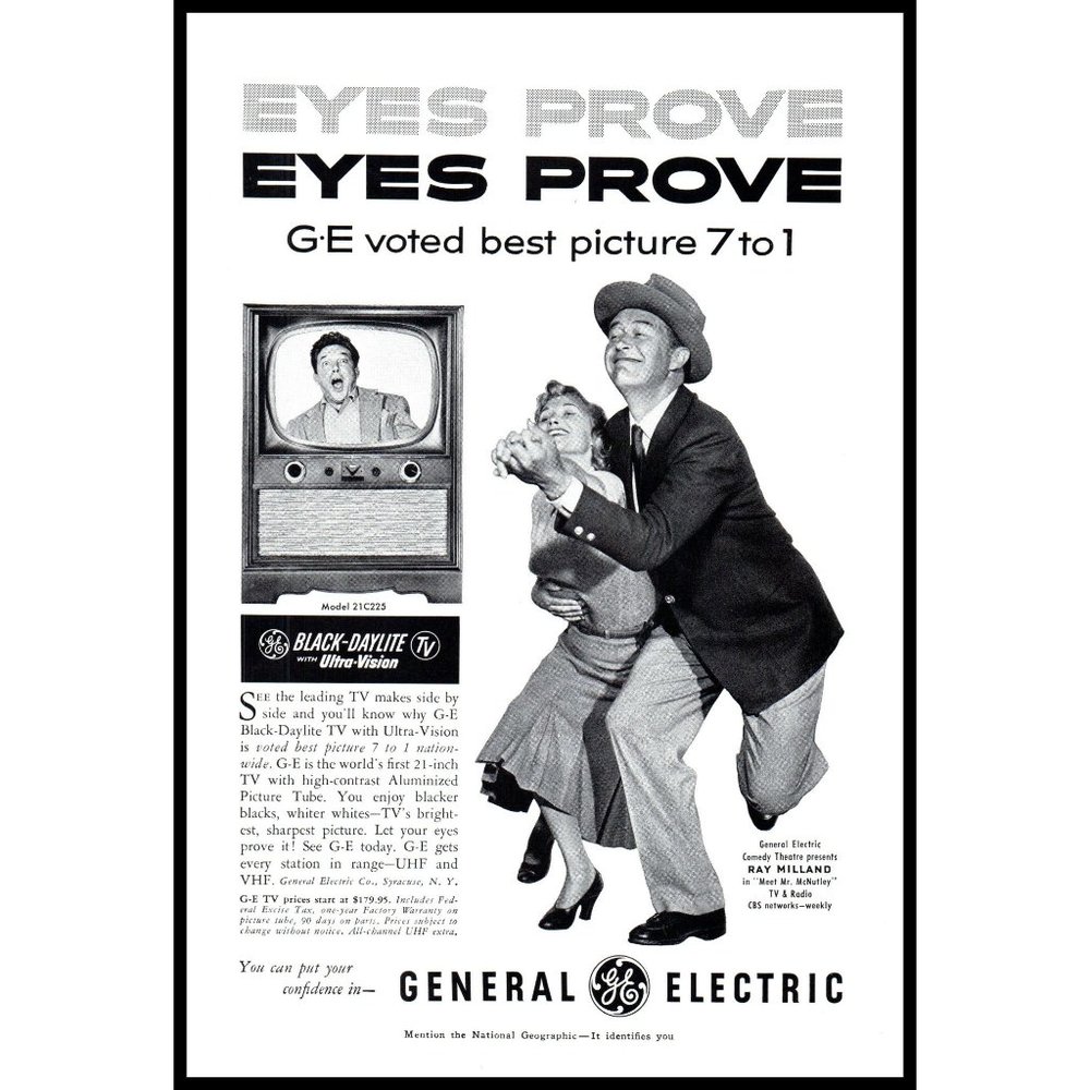1953 GE General Electric Television TV Vintage Print Ad Ultra-Vision Wall Art